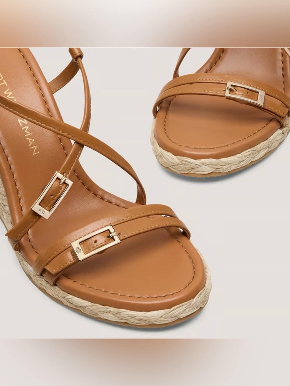 Stuart Weitzman $475 GEORGIE ESPADRILLE WEDGE SANDAL in  Macchiato Leather - Picture 4 of 4
